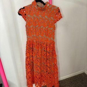 BOOHOO ORANGE LACE MIDI DRESS- SIZE 6